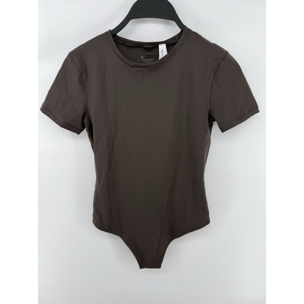 New with Tags Women's Athleta Vitaform Short Sleeve Crew Bodysuit Brown XS